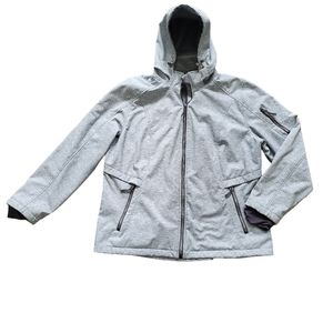 Free Country Women’s Jacket Full Zip Hooded Gray 1X Faux Fur Inner Shell Pockets